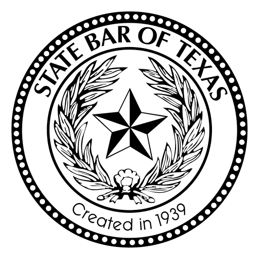 The emblem of the State Bar of Texas, featuring a central star surrounded by laurel branches and the text "State Bar of Texas, Created in 1939.